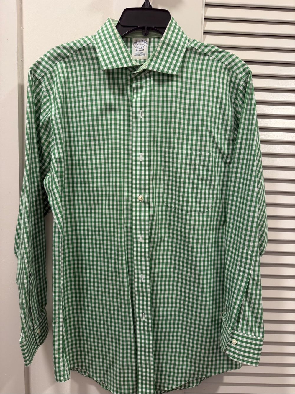 Brooks Brothers Green & White Gingham Dress Shirt
